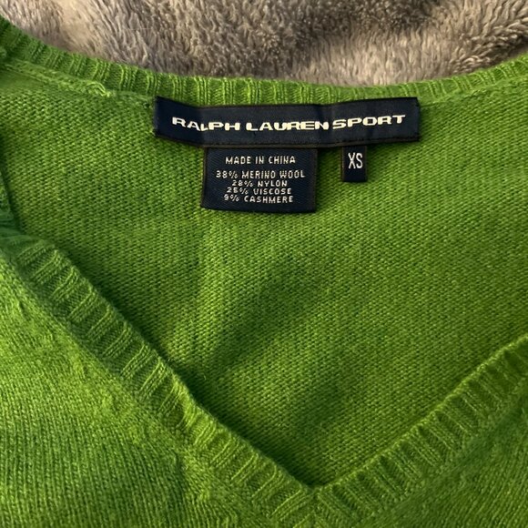 Ralph Lauren Sport Size XS Green Wool Blend V-Neck Sweater - Picture 2 of 3